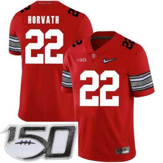 Ohio State Buckeyes 22 Les Horvath Red Diamond Nike Logo College Football Stitched 150th Anniversary Patch Jersey